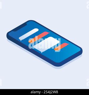 Smartphone chat icon. Isometric of smartphone chat vector icon for web design isolated. Smartphone chat icon, isometric style Stock Vector