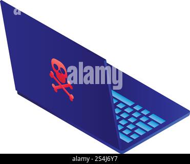 Hacker laptop icon. Isometric of hacker laptop vector icon for web design isolated on white background. Hacker laptop icon, isometric style Stock Vector