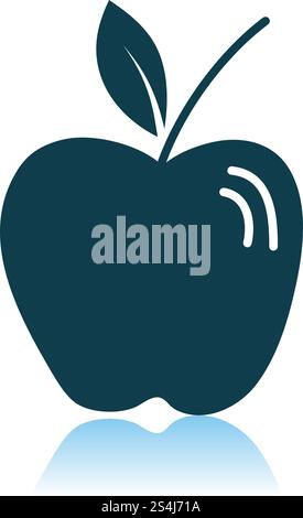 Apple Icon On Gray Background. Shadow Reflection Design. Vector Illustration. Stock Vector