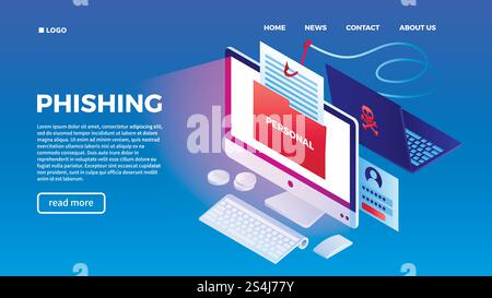 Modern phishing concept background. Isometric illustration of modern phishing vector concept background for web design. Modern phishing concept background, isometric style Stock Vector