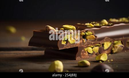 Collection of chocolate bars, top view, arranged neatly on a surface, showcasing a variety of cocoa. High quality image of Dubai chocolate. Stock Photo