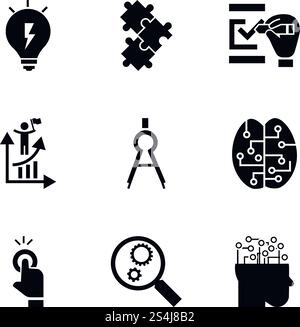 Find solution icon set. Simple set of 9 find solution vector icons for web design isolated on white background. Find solution icon set, simple style Stock Vector