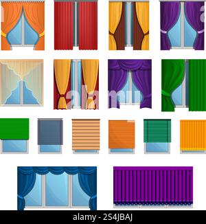Blind icon set. Cartoon set of blind vector icons for web design. Blind icon set, cartoon style Stock Vector