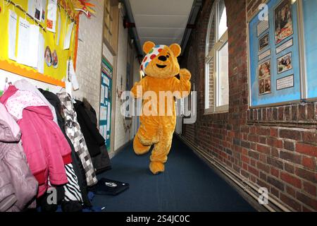 Pudsey Bear pictured in a school in Brighton, East Sussex, UK. Stock Photo