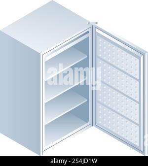 Open fridge icon. Isometric of open fridge vector icon for web design isolated on white background. Open fridge icon, isometric style Stock Vector