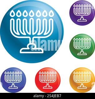 Menorah icons set vector 6 color isolated on white background. Menorah icons set vector Stock Vector