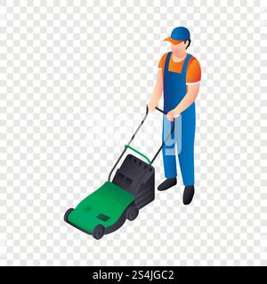 Green lawnmower icon. Isometric of green lawnmower vector icon for web design  . Green lawnmower icon, isometric style Stock Vector
