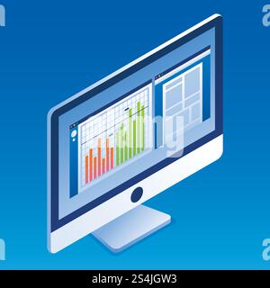 Office monitor icon. Isometric of office monitor vector icon for web design isolated. Office monitor icon, isometric style Stock Vector