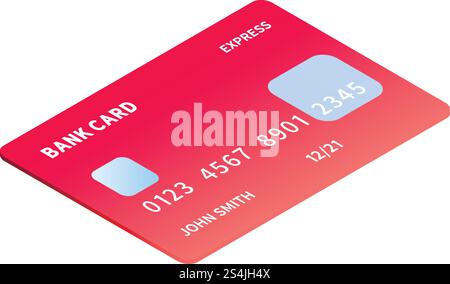 Red gradient credit card icon. Isometric of red gradient credit card vector icon for web design isolated on white background. Red gradient credit card icon, isometric style Stock Vector