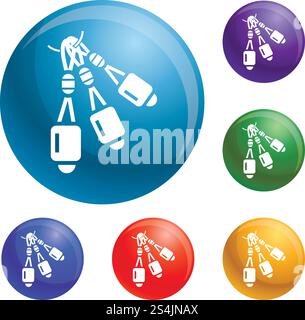 Climbing tool icons set vector 6 color isolated on white background. Climbing tool icons set vector Stock Vector