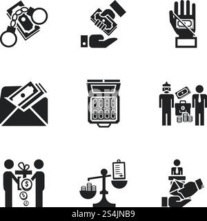 Blood bribery money icon set. Simple set of 9 blood bribery money vector icons for web design isolated on white background. Blood bribery money icon set, simple style Stock Vector