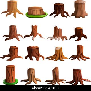 Stump tree icon set. Cartoon set of stump tree vector icons for web design. Stump tree icon set, cartoon style Stock Vector