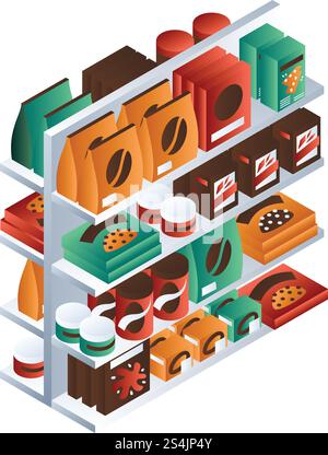 Candy food shelf icon. Isometric of candy food shelf vector icon for web design isolated on white background. Candy food shelf icon, isometric style Stock Vector