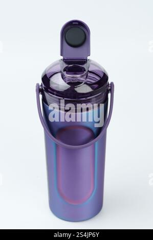 Open blue bottle shaker isolated on white studio background Stock Photo