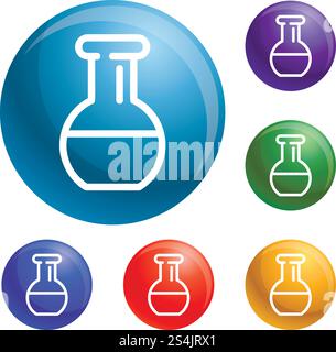 Chemical flask icons set vector 6 color isolated on white background. Chemical flask icons set vector Stock Vector