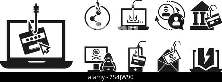 Phishing icon set. Simple set of phishing vector icons for web design on white background. Phishing icon set, simple style Stock Vector