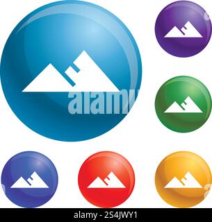 Mountain icons set vector 6 color isolated on white background. Mountain icons set vector Stock Vector