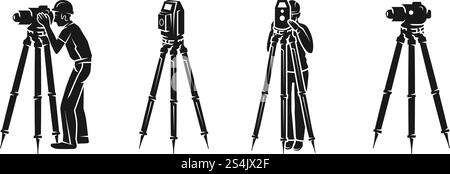 Surveyor icon set. Simple set of surveyor vector icons for web design on white background. Surveyor icon set, simple style Stock Vector
