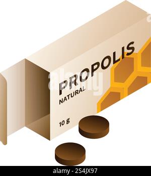 Propolis pill icon. Isometric of propolis pill vector icon for web design isolated on white background. Propolis pill icon, isometric style Stock Vector
