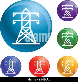 Electric tower icons set vector 6 color isolated on white background. Electric tower icons set vector Stock Vector