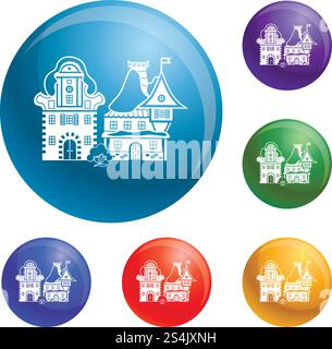 Small village house icons set vector 6 color isolated on white background. Small village house icons set vector Stock Vector