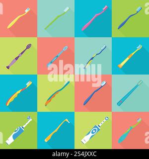 Toothbrush icon set. Flat set of toothbrush vector icons for web design. Toothbrush icon set, flat style Stock Vector