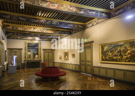 Historical paintings and painted wooden ceiling in the Palais de la Berbie, Albi, Departement Tarn, France, Europe Stock Photo