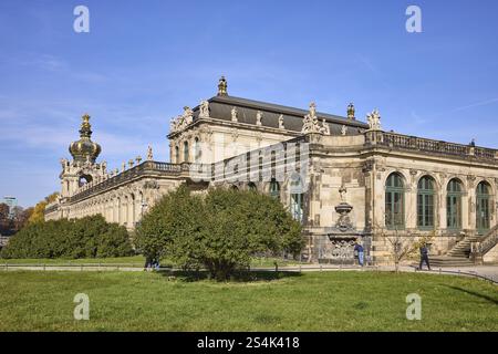 Dresden Zwinger, Baroque architectural style, sandstone architecture, gardens with lawn, Dresden, state capital, independent city, Saxony, Germany, Eu Stock Photo