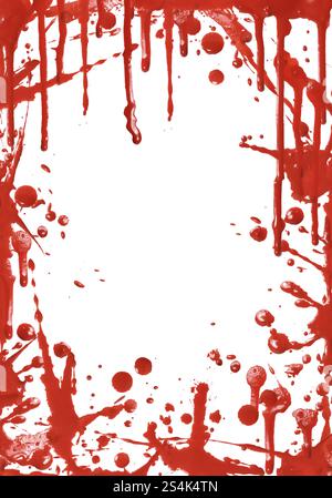 Frame from red paint drips on white background Stock Photo