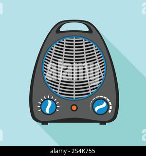 Black fan heater icon. Flat illustration of black fan heater vector icon for web design. Black fan heater icon, flat style Stock Vector