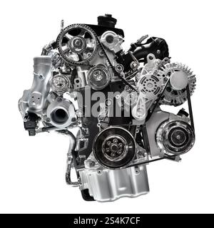 Shiny internal combustion car engine isolated on white background with clipping path Stock Photo