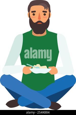 Refugee man eat icon. Flat illustration of refugee man eat vector icon for web design. Refugee man eat icon, flat style Stock Vector