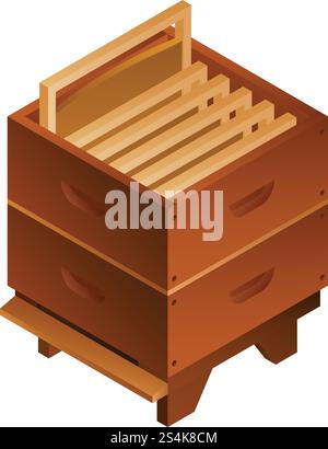 Bee hive honey frame icon. Isometric of bee hive honey frame vector icon for web design isolated on white background. Bee hive honey frame icon, isometric style Stock Vector