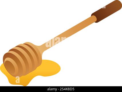 Wood honey spoon icon. Isometric of wood honey spoon vector icon for web design isolated on white background. Wood honey spoon icon, isometric style Stock Vector