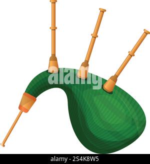 Green bagpipes icon. Cartoon of green bagpipes vector icon for web design isolated on white background. Green bagpipes icon, cartoon style Stock Vector