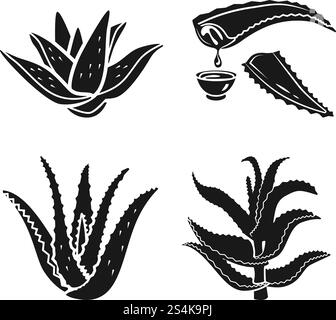 Aloe vera icon set. Simple set of aloe vera vector icons for web design on white background. Aloe vera icon set, simple style Stock Vector