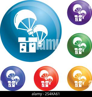 Donation parachute box icons set vector 6 color isolated on white background. Donation parachute box icons set vector Stock Vector