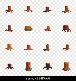Stump tree icon set. Cartoon set of stump tree vector icons for web design. Stump tree icon set, cartoon style Stock Vector
