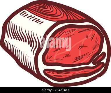 Meat of steak icon. Hand drawn illustration of meat of steak vector icon for web design. Meat of steak icon, hand drawn style Stock Vector