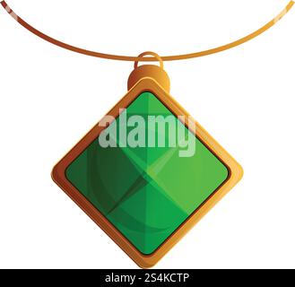 Necklace green pendant icon. Cartoon of necklace green pendant vector icon for web design isolated on white background. Necklace green pendant icon, cartoon style Stock Vector