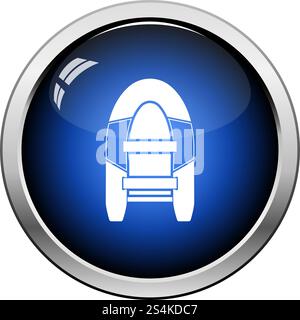 Icon Of Rubber Boat. Glossy Button Design. Vector Illustration. Stock Vector