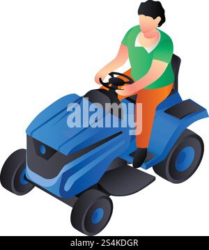 Lawnmower tractor icon. Isometric of lawnmower tractor vector icon for web design isolated on white background. Lawnmower tractor icon, isometric style Stock Vector