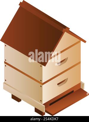Bee house icon. Isometric of bee house vector icon for web design isolated on white background. Bee house icon, isometric style Stock Vector