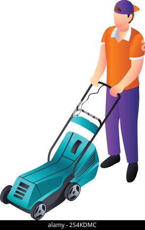 Lawnmower icon. Isometric of lawnmower vector icon for web design isolated on white background. Lawnmower icon, isometric style Stock Vector