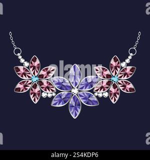 Flower jewelry necklace icon. Realistic illustration of flower jewelry necklace vector icon for web design. Flower jewelry necklace icon, realistic style Stock Vector