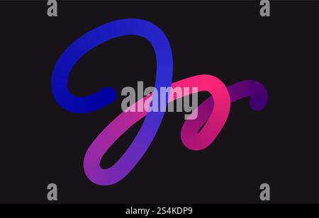 Neon Color Gradient squiggle lines. Scribble stripe with wavy elements. Abstract organic dynamic colorful Shapes on dark background Stock Vector