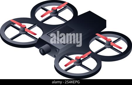 Black drone icon. Isometric of black drone vector icon for web design isolated on white background. Black drone icon, isometric style Stock Vector