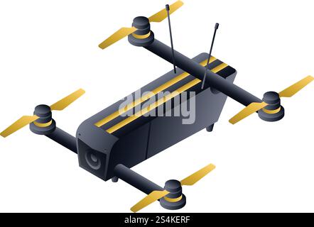 Professional camera drone icon. Isometric of professional camera drone vector icon for web design isolated on white background. Professional camera drone icon, isometric style Stock Vector