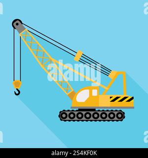 Construction excavator crane icon. Flat illustration of construction excavator crane vector icon for web design. Construction excavator crane icon, flat style Stock Vector