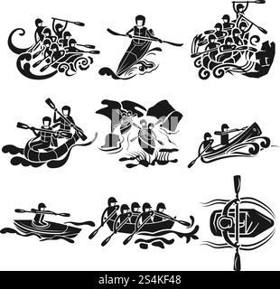 Rafting icon set. Simple set of rafting vector icons for web design on white background. Rafting icon set, simple style Stock Vector